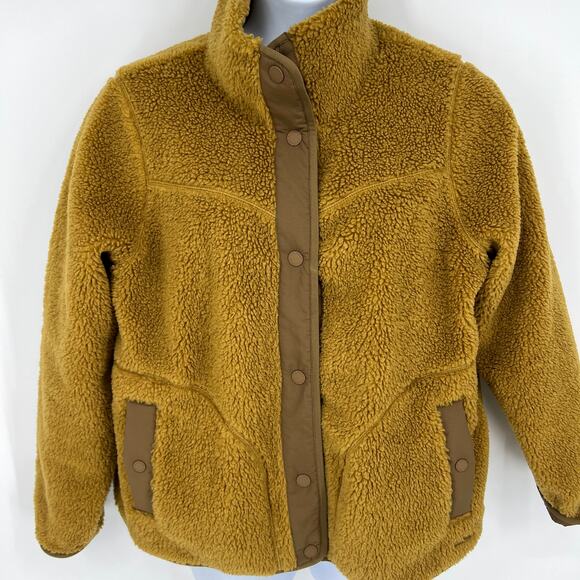 L.L. Bean Sherpa Fleece Stand Collar Antique Gold Snap Front Cozy Jacket Size 1X - Picture 2 of 13